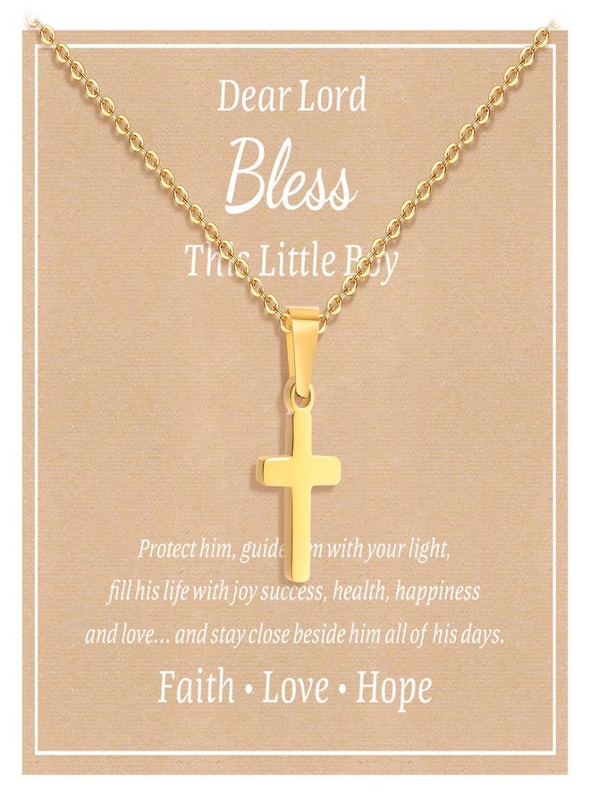 MEALGUET Easter Basket Stuffers for Toddler : Cross Necklace for Boys Stainless Steel Chain Pendant Necklace Jewelry Easter Gift First Communion Baptism Gifts for Son Nephew Kids, Gold Plated - Image 1