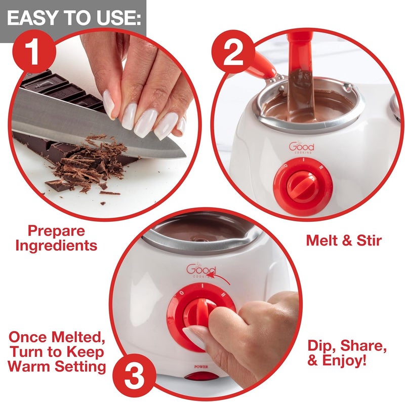 Good Cooking Dual Electric Chocolate Melting Pot Set - Valentines Day Candy Bar Making or Fondue Fountain Kit w/ 30 Bonus Accessories - Dip, Drizzle & Decorate Strawberries, Marshmallows- Party Appetizers Desserts - Image 3