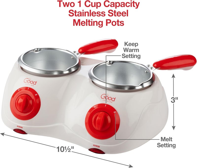 Good Cooking Dual Electric Chocolate Melting Pot Set - Valentines Day Candy Bar Making or Fondue Fountain Kit w/ 30 Bonus Accessories - Dip, Drizzle & Decorate Strawberries, Marshmallows- Party Appetizers Desserts - Image 2