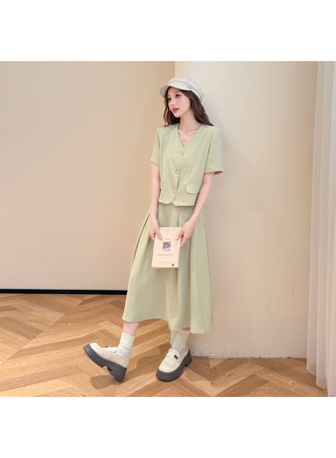 TonLion 2025 Summer Women's V-neck Set Solid Color Versatile Office Wear Comfortable Elegant Youthful Minimalist Long Dress Set - Image 3