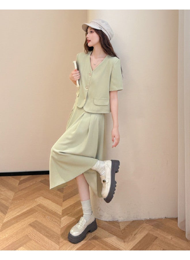 TonLion 2025 Summer Women's V-neck Set Solid Color Versatile Office Wear Comfortable Elegant Youthful Minimalist Long Dress Set - Image 1