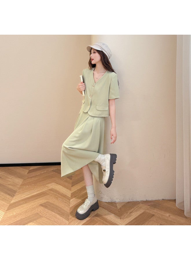 TonLion 2025 Summer Women's V-neck Set Solid Color Versatile Office Wear Comfortable Elegant Youthful Minimalist Long Dress Set - Image 2