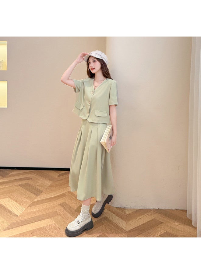 TonLion 2025 Summer Women's V-neck Set Solid Color Versatile Office Wear Comfortable Elegant Youthful Minimalist Long Dress Set - Image 4