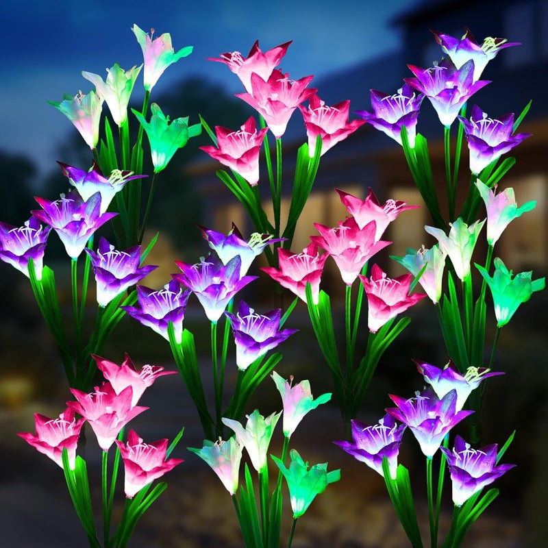 KOOPER Outdoor Solar Lights, 10 Pack Solar Garden Lights with Bigger Lily Flowers, Waterproof 7 Color Changing Solar Lights Outdoor - Bigger Solar Panel for Outdoor Patio Yard Garden Decoration - Image 1