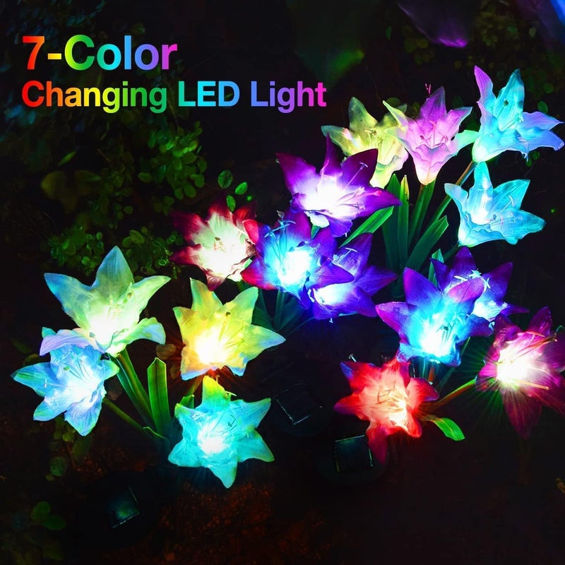 KOOPER Outdoor Solar Lights, 10 Pack Solar Garden Lights with Bigger Lily Flowers, Waterproof 7 Color Changing Solar Lights Outdoor - Bigger Solar Panel for Outdoor Patio Yard Garden Decoration - Image 2