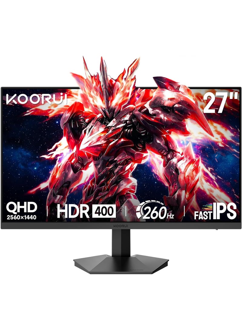 KOORUI 27-inch QHD 260Hz 1ms IPS Gaming Monitor, Flat PC Screen, HDR400, 99% sRGB, HDMI/DP, Black - Ideal for Competitive Gaming - Image 1