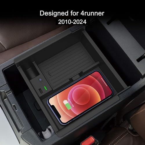 CarQiWireless شاحن لاسلكي CarQiWireless 2024 ترقية/صينية تنظيم وحدة التحكم المركزية لتويوتا 4رانر 2010-2024 2023، وسادة شحن هاتف لاسلكية لتويوتا الجيل الخامس SR5 TRD ملحقات الشاحنة 2021 2020 - Image 2