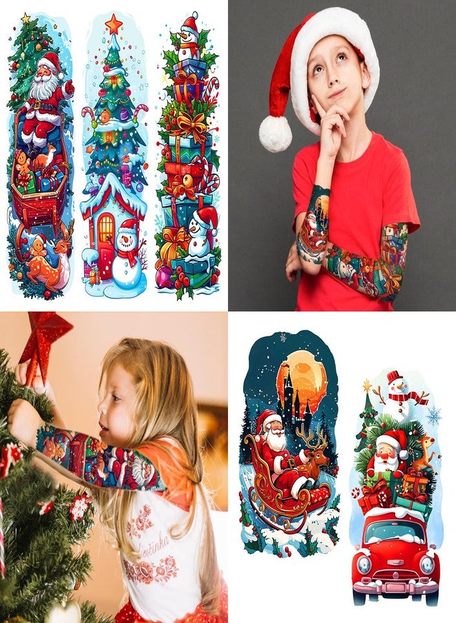 Leesgel 36 Sheets Christmas Full Arm Temporary Tattoos for Kids, 10Pcs Snowy Santa Claus Deer Sleeve Fake Tattoos, 320 Styles Christmas Themed Party Tattoos Stickers for Boys Girls - Image 5