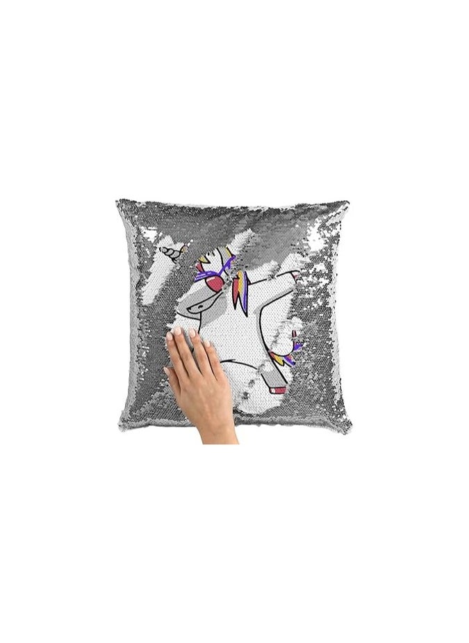 Generic - Dancing Unicorn Funny Witty Mood Sequin Magic Flip Throw Pillow - Image 1
