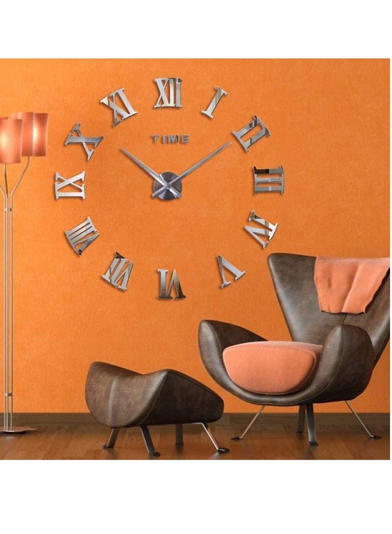 FFD Diy Frameless 3D Mirror Sticker Wall Clock, Silver - Image 3