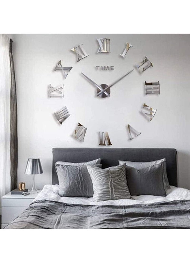 FFD Diy Frameless 3D Mirror Sticker Wall Clock, Silver - Image 2