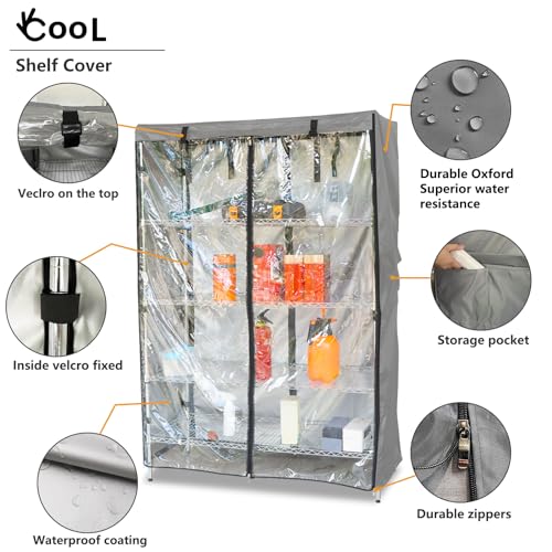 okcool Waterproof Shelf Cover,600D Heavy Duty Wire Shelving Unit Cover,Shelf Display Rack Protector Cover with Zipper,One Side See Through Panel.(Grey,Fits 48" Wx18 Dx72 H Shelves) - Image 5