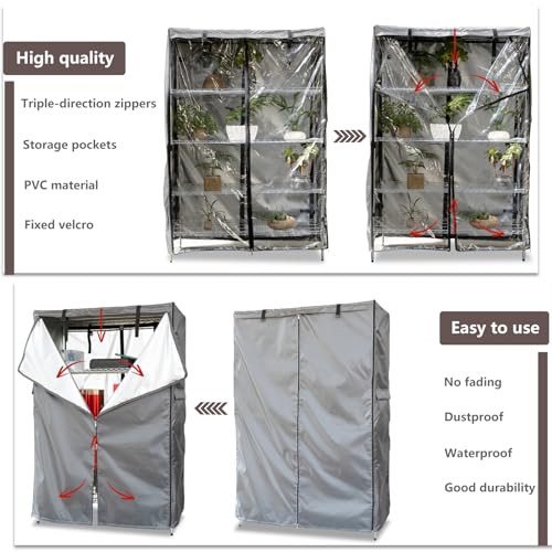 okcool Waterproof Shelf Cover,600D Heavy Duty Wire Shelving Unit Cover,Shelf Display Rack Protector Cover with Zipper,One Side See Through Panel.(Grey,Fits 48" Wx18 Dx72 H Shelves) - Image 3