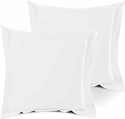Silentnight Pillow Shame Cushion Cover 100% Egyptian Cotton European Square Pillow Shams Set of 2 White Solid 800 Thread Count Pack of 2 Euro (28" x 28") White Solid - Image 1