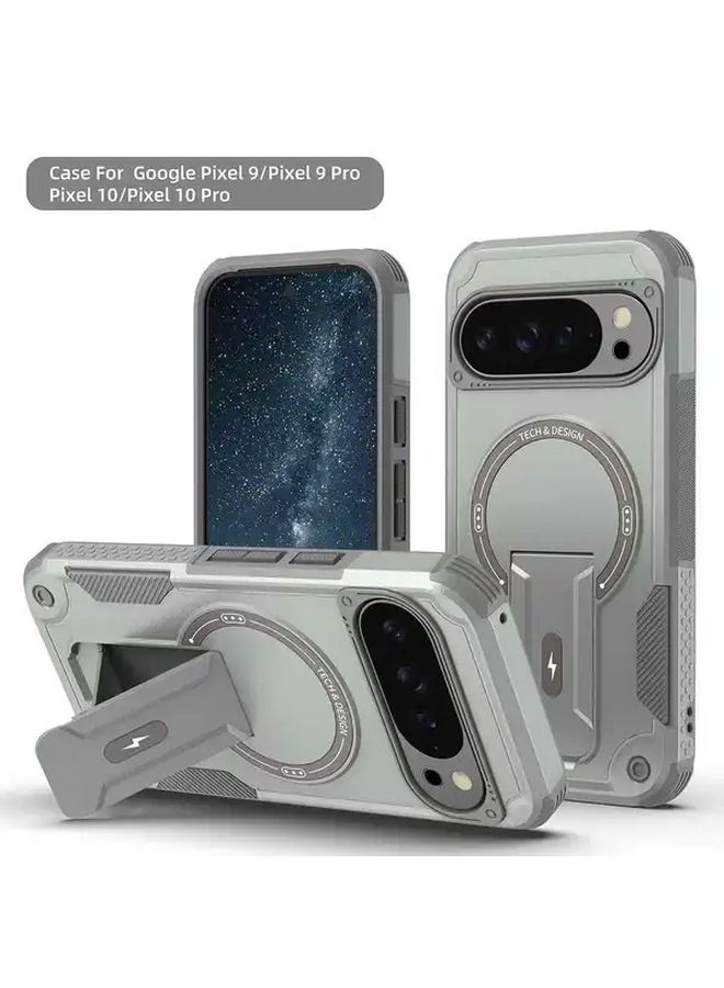 Suitable For Google Pixel 9 9 Pro Pixel 10 10 Pro New High End Magnetic Anti Drop Phone Case With Invisible Bracket Hands Free Viewing Retvo Style Shockproof Protective Black Cover - Image 2