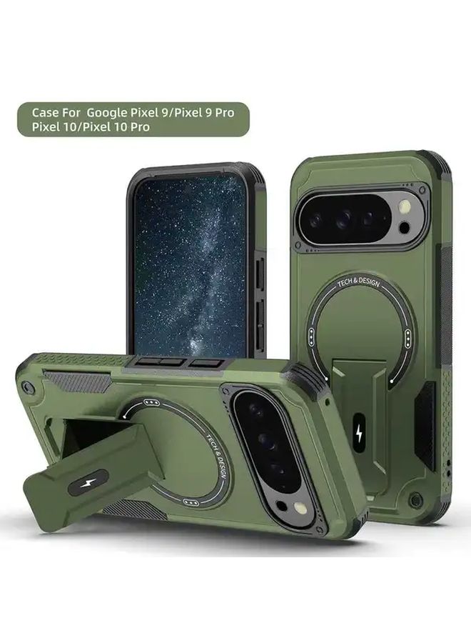 Suitable For Google Pixel 9 9 Pro Pixel 10 10 Pro New High End Magnetic Anti Drop Phone Case With Invisible Bracket Hands Free Viewing Retvo Style Shockproof Protective Black Cover - Image 1