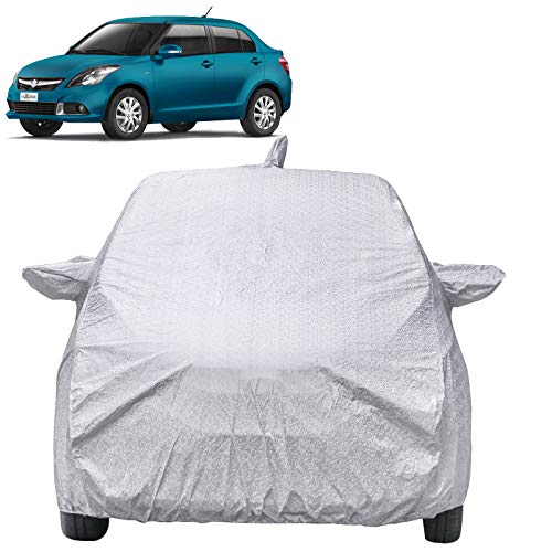 The Autostory Waterproof Car Body Cover Compatible with Maruti Suzuki Swift Dzire (2012 to 2016) with Mirror & Antenna Pockets (Shinning Silver) - Image 1