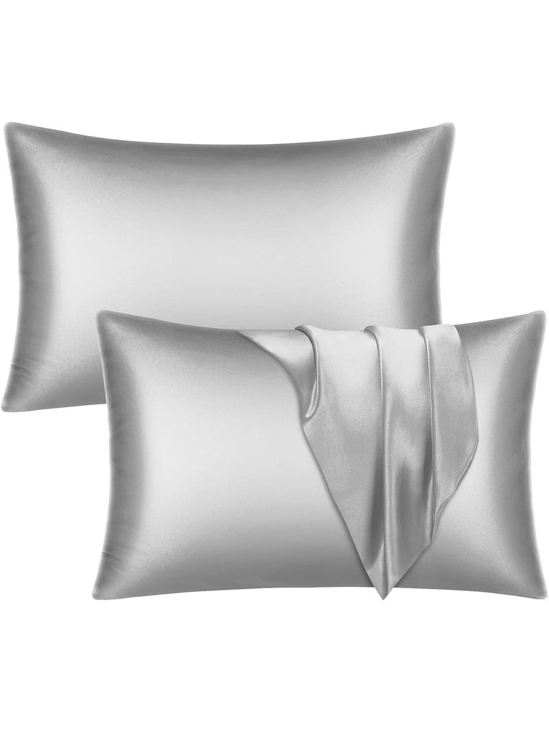 VITION Satin Silk Pillow Case Cover for Hair and Skin, Soft Breathable Smooth Both Sided Silk Pillow Cover Pair (Queen - 50 x 75cm - 2pcs - Silver) - Image 1