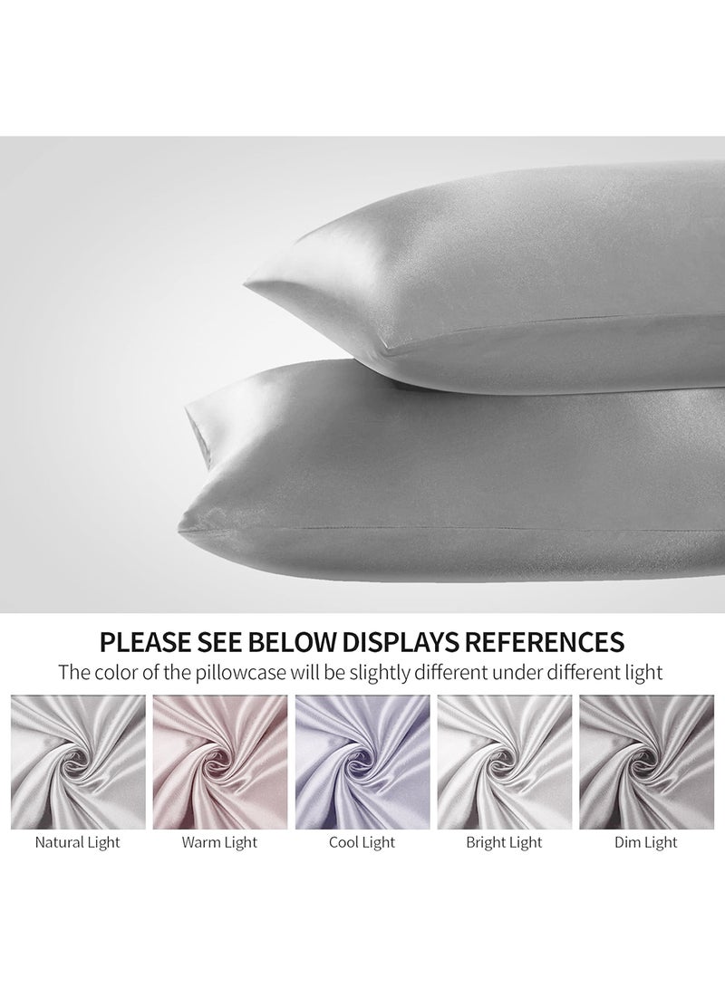 VITION Satin Silk Pillow Case Cover for Hair and Skin, Soft Breathable Smooth Both Sided Silk Pillow Cover Pair (Queen - 50 x 75cm - 2pcs - Silver) - Image 2