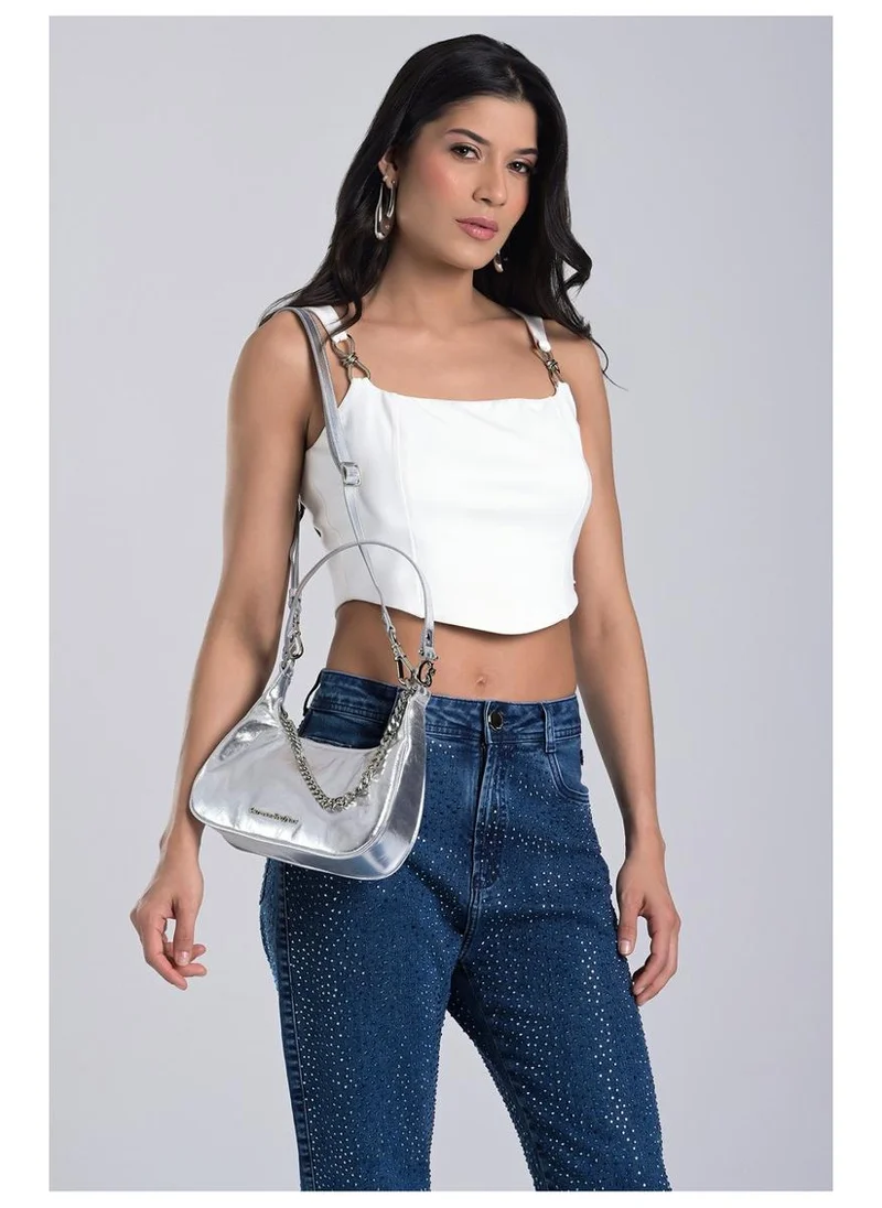 Carmen Steffens  Half-Moon Silver Leather Bag with Chain for Women | Best Price UAE