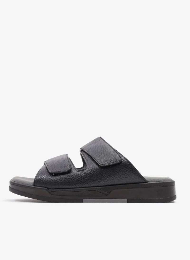 اومو كافالير UOMO CAVALIER MEN'S LEATHER SANDALS, COMFORTABLE FOOTBED, SUMMER WEAR, VERSATILE BLACK