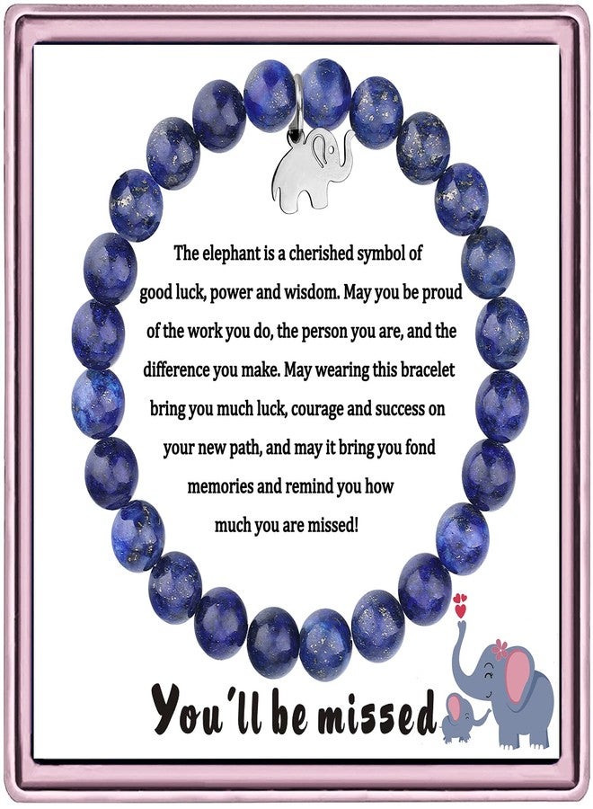 بارتنر هدايا وداع لزميلات العمل من مجموعة "الفيل الشريك" - هدايا وداع للنساء - هدايا رحيل - هدايا تقاعد لزميلات العمل - هدايا للمدير - هدايا وظيفة جديدة - سوار الفيل المحظوظ لأصدقاء العمل مع علبة هدايا وبطاقة رسالة (حجر اللازورد) - Image 1