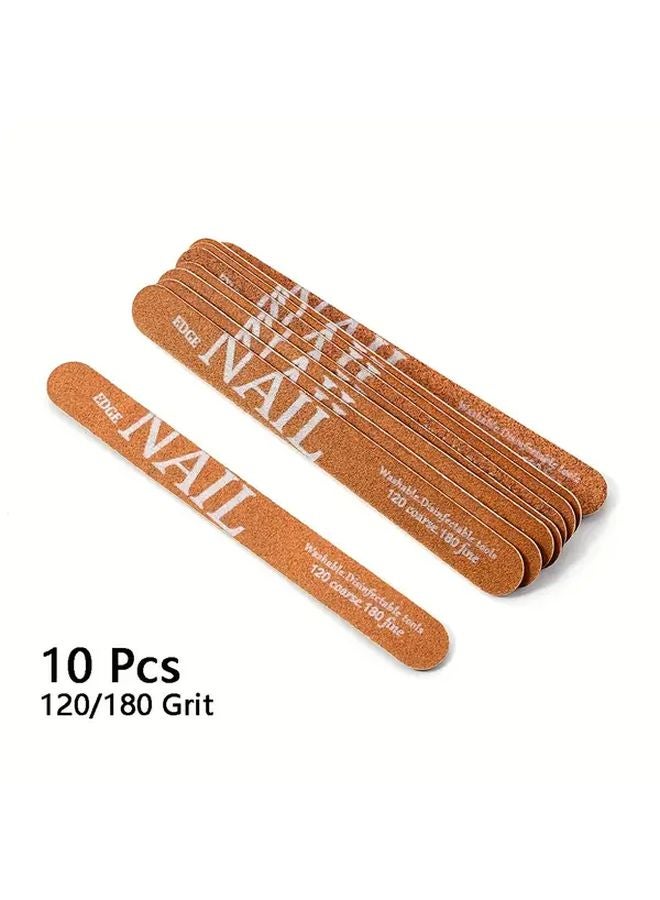 10 قطع من مبردات الأظافر الخشبية البنية 7 بوصات 120-180 حبيبة قابلة للغسيل مجموعة أدوات مانيكير محمولة - Image 1