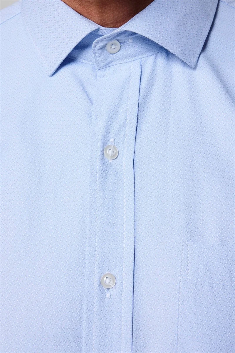 تودورس Classic Fit Dobby Tie Collar Patterned Men's Blue Shirt