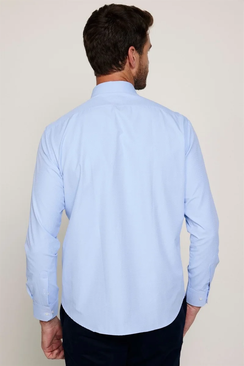 تودورس Classic Fit Dobby Tie Collar Patterned Men's Blue Shirt