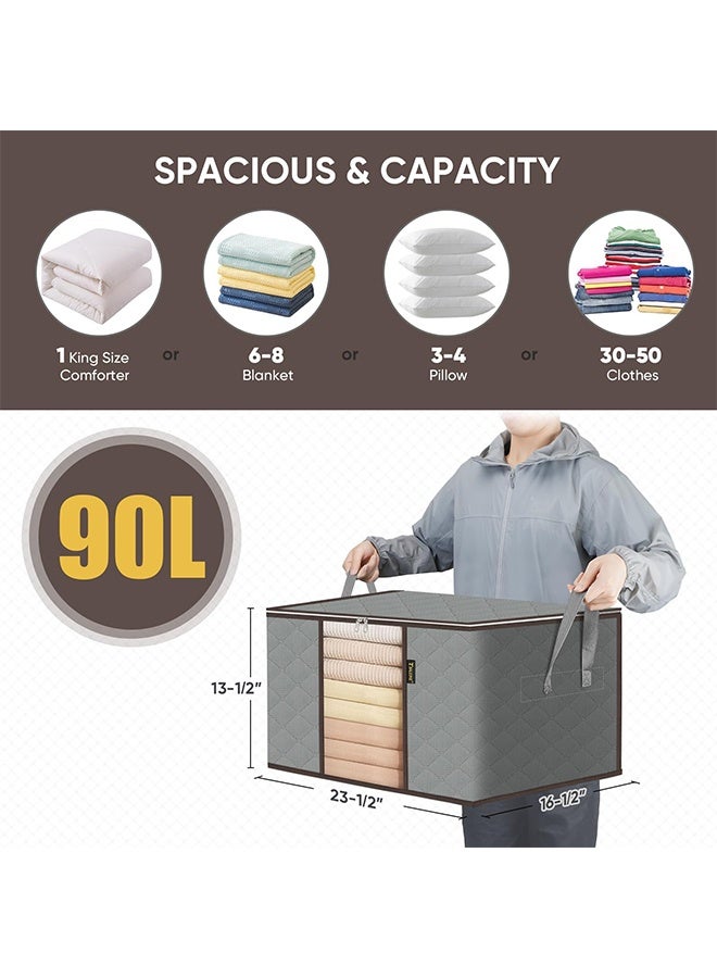 BELANO 4 Pcs Clothes Storage Bags Foldable Wardrobes Closet Organizer with Reinforced Handle Zipper Clear Window Grey with Brown Edge - Image 2