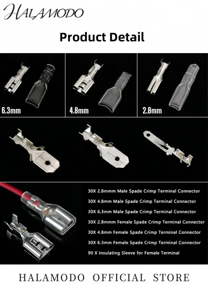 HALAMODO 270PCS Crimp Terminals Set Assorted Male Female Insulated Electrical Wire Terminals Crimp Connectors Spade Set with Insulating Sleeve  - Image 5