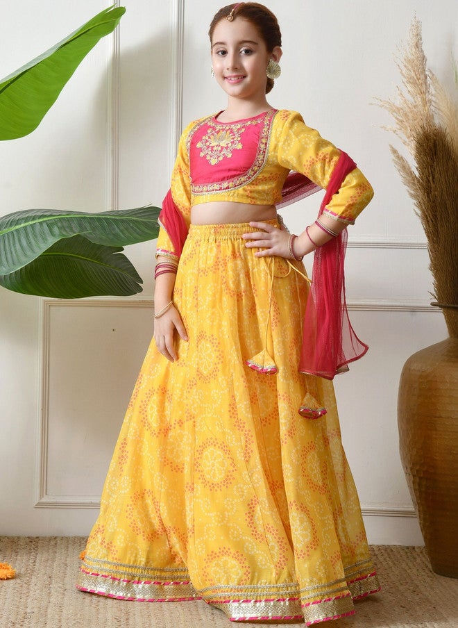 Indi-Loom Couture Girls Embroidered Ready to Wear Lehenga & Blouse With Dupatta - Image 3