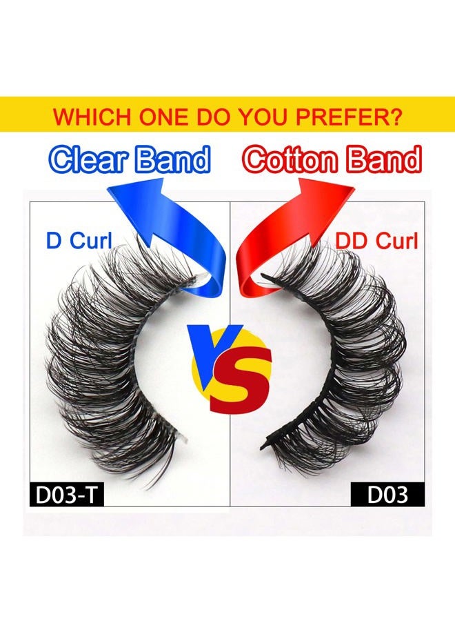 Veleasha Clear Band Lashes 10 Pairs Pack D Curl Russian Strip Lashes,Natural Look Transparent Soft Band Faux Mink Eyelashes for Eye Makeup (D03-T) - Image 5