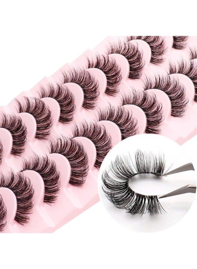 Veleasha Clear Band Lashes 10 Pairs Pack D Curl Russian Strip Lashes,Natural Look Transparent Soft Band Faux Mink Eyelashes for Eye Makeup (D03-T) - Image 2
