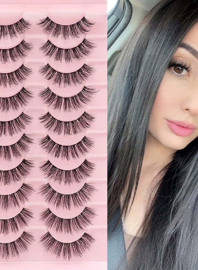 Veleasha Clear Band Lashes 10 Pairs Pack D Curl Russian Strip Lashes,Natural Look Transparent Soft Band Faux Mink Eyelashes for Eye Makeup (D03-T) - Image 1