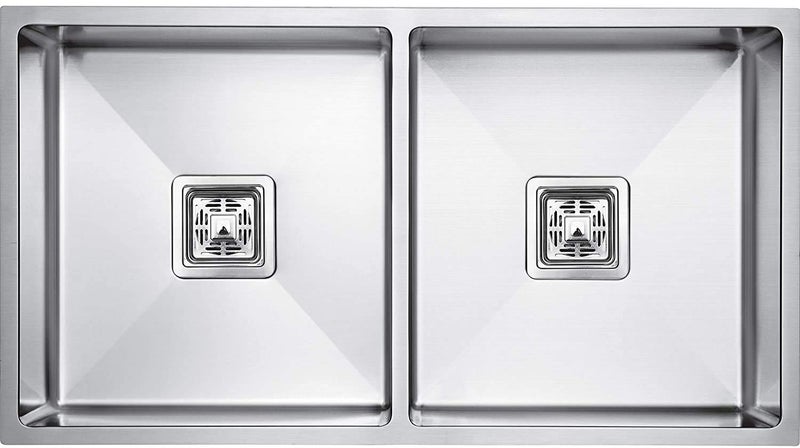 EVANEX 37 x 18 x 10 HANDMADE MATT FINISH DOUBLE BOWL 304 GRADE STAINLESS STEEL KITCHEN SINK - Image 1