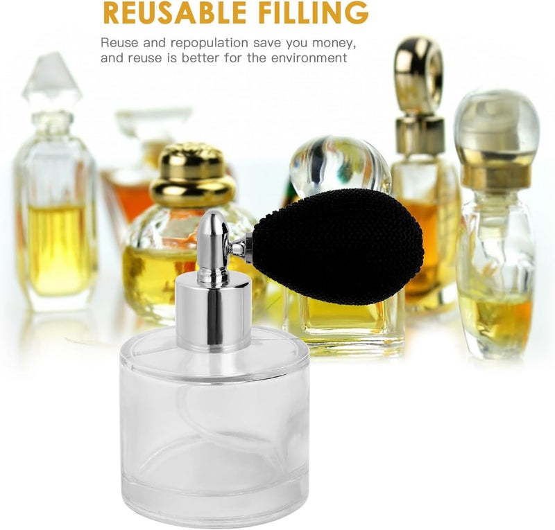 زجاجة عطر قديمة سعة 50 مل مع رشاش بلمبة ذهبية، رذاذ عطر قابل لإعادة التعبئة للاستخدام أثناء السفر، حاوية رذاذ عطر محمولة - Image 3
