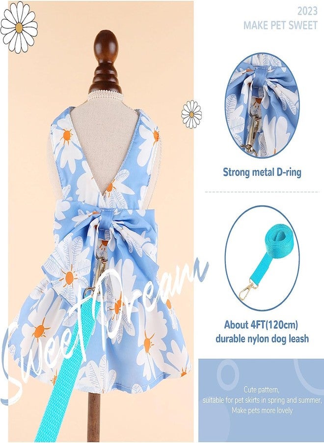 PETANGEL Dog Harness Dress for Small Dogs Puppy Kitten Harness and Leash Set with Cute Bowknot Daisy Pattern Princess Dress for Chiuhuahua, Yorkshire, Toypom Cats etc (Size:S, Chest: 35cm) - Image 5