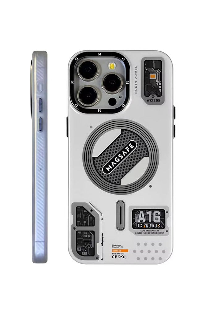 بايكا غطاء حمايه لهاتف ايفون 16 برو جراب مغناطيسي ياتي بحواف مرتفعة حول الشاشة تساعد على منع الخدوش - ابيض