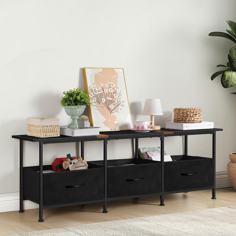 CADUKE Black TV Stand for 55 inch TV, Farmhouse Entertainment Center with 3 Fabric Drawers, Industrial TV Console Table for Bedroom, Living Room - Image 5