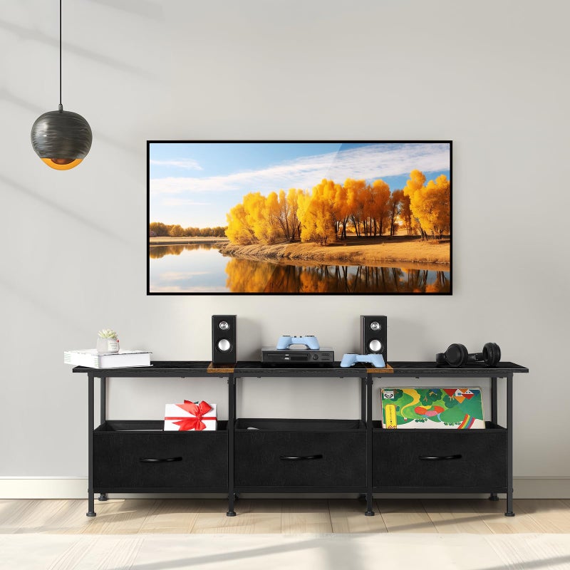 CADUKE Black TV Stand for 55 inch TV, Farmhouse Entertainment Center with 3 Fabric Drawers, Industrial TV Console Table for Bedroom, Living Room - Image 4