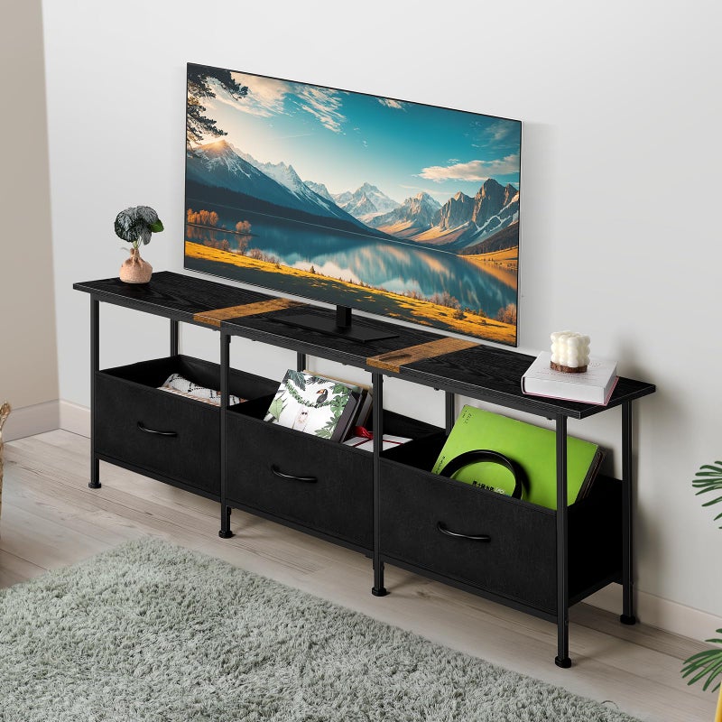 CADUKE Black TV Stand for 55 inch TV, Farmhouse Entertainment Center with 3 Fabric Drawers, Industrial TV Console Table for Bedroom, Living Room - Image 3