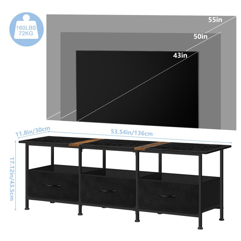 CADUKE Black TV Stand for 55 inch TV, Farmhouse Entertainment Center with 3 Fabric Drawers, Industrial TV Console Table for Bedroom, Living Room - Image 2