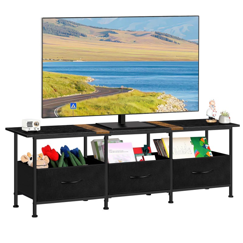 CADUKE Black TV Stand for 55 inch TV, Farmhouse Entertainment Center with 3 Fabric Drawers, Industrial TV Console Table for Bedroom, Living Room - Image 1