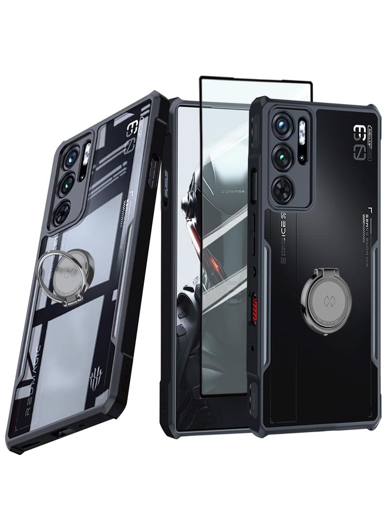 إكسوند غطاء وحماية شاشة لهاتف ZTE Nubia Red Magic 9 Pro / 9 Pro+ / 9S Pro / 9S Pro+، مع مسند حلقي دوار 360°، مصنوع من TPU+PC، مقاوم للصدمات وبصمات الأصابع، بغطاء خلفي غير لامع - Image 1