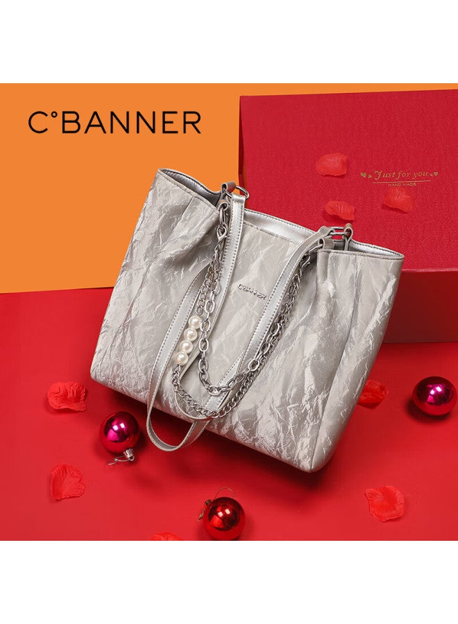 C.banner Leather Handbag, Women's Tote Bag, Large Capacity Shoulder Bag, Birthday Gift With High-end Feel For Girlfriend Or Wife - Image 1