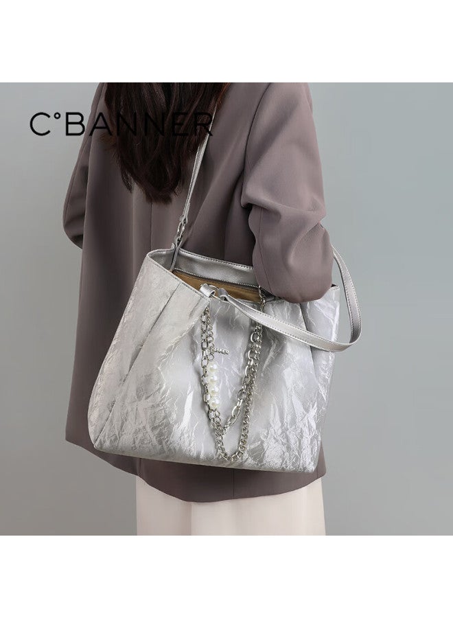 C.banner Leather Handbag, Women's Tote Bag, Large Capacity Shoulder Bag, Birthday Gift With High-end Feel For Girlfriend Or Wife - Image 2