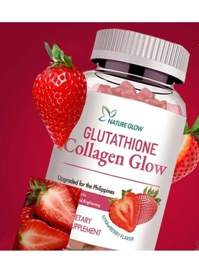 ناشر جلو 2 عبوة فراولة - كولاجين بنكهة الفراولة - علكات الكولاجين المضادة للشيخوخة وفيتامين التبييض - توهج من الداخل - Image 3