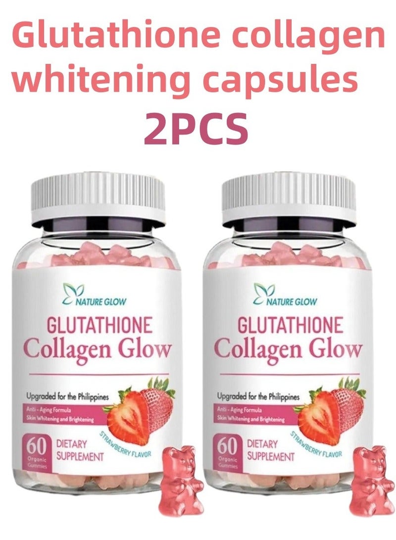 ناشر جلو 2 عبوة فراولة - كولاجين بنكهة الفراولة - علكات الكولاجين المضادة للشيخوخة وفيتامين التبييض - توهج من الداخل - Image 1