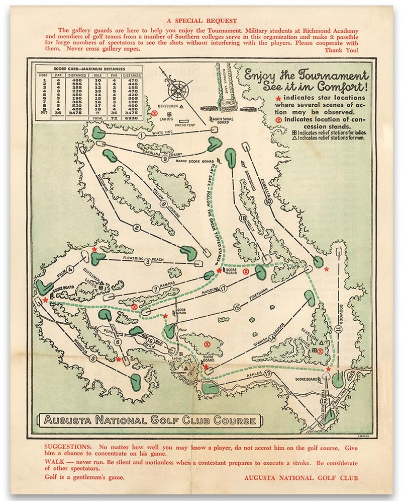 Lone Star Art Vintage Augusta National Wall Art Course Map 1954 Golf Decor - Golf Poster Augusta Map Golf Wall Art for Your Office or Home - This Masters Augusta Golf Course 11x14 Print is a Great Gift for Golfers - Image 1